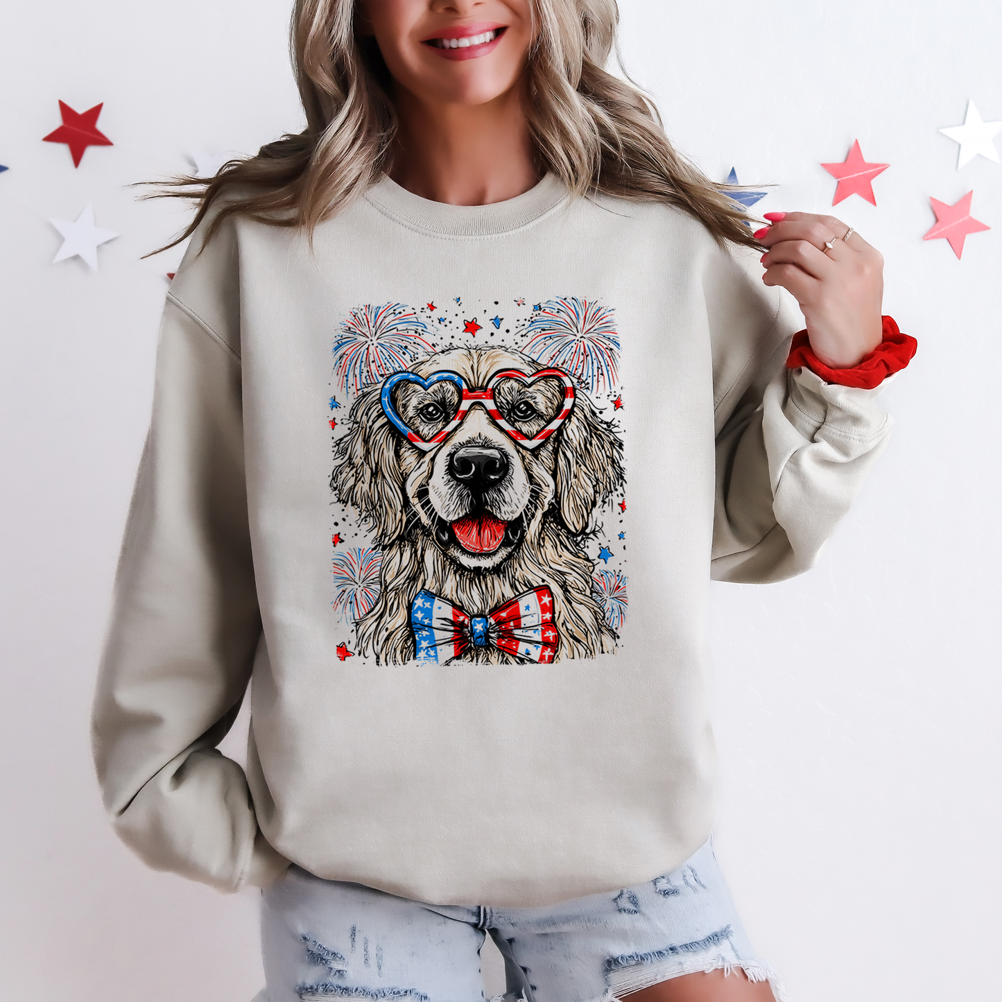 Golden Retriever Patriotic Dog, USA, America, Pet Lover, 4th of July Sweatshirt
