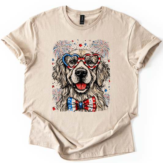 Golden Retriever Patriotic Dog, USA, America, Pet Lover, 4th of July, Soft Style T-Shirt