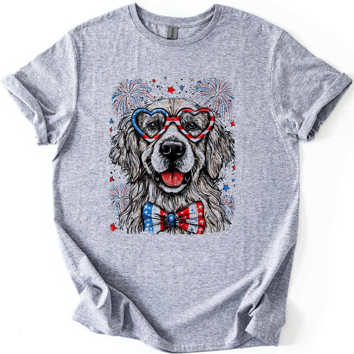 Golden Retriever Patriotic Dog, USA, America, Pet Lover, 4th of July, Soft Style T-Shirt