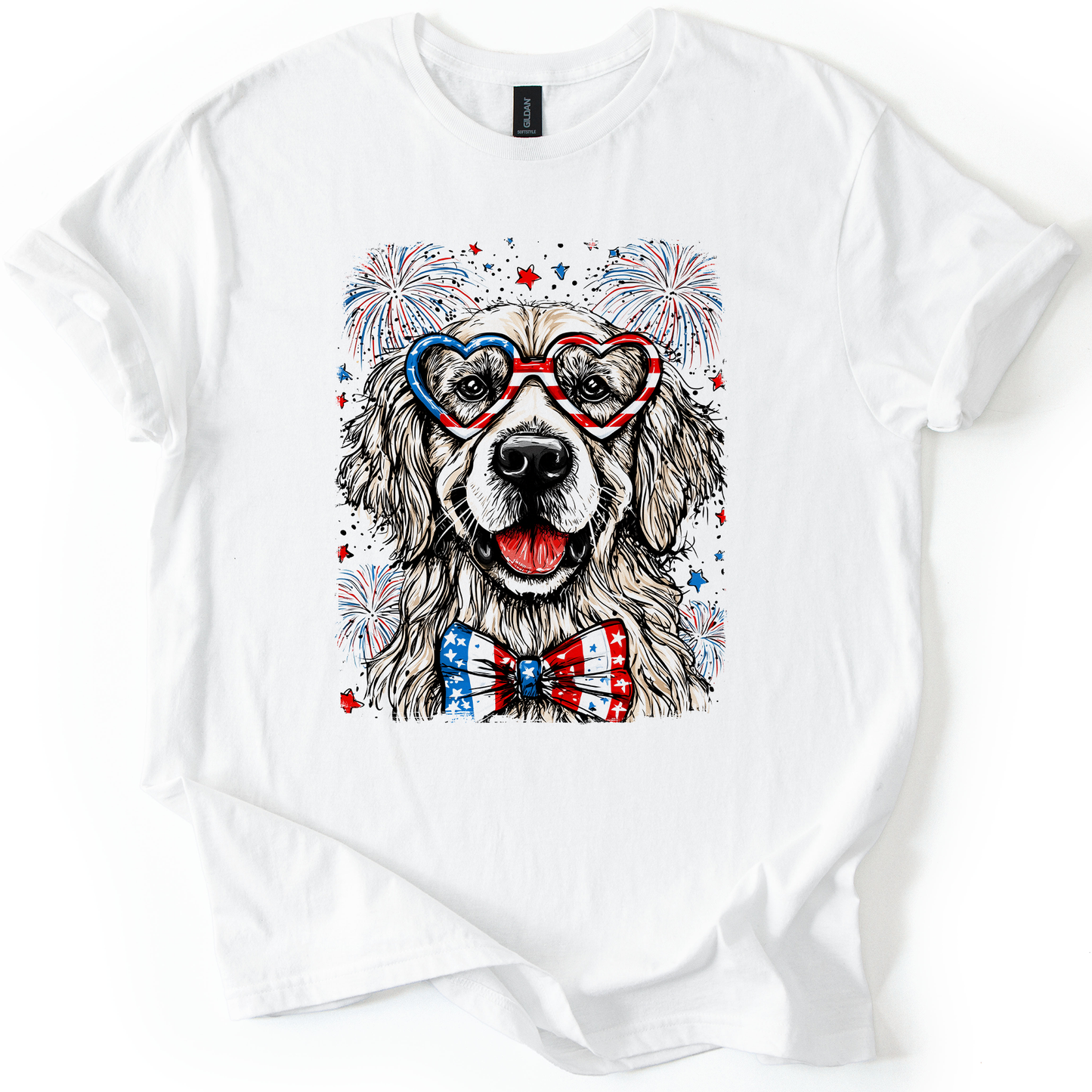 Golden Retriever Patriotic Dog, USA, America, Pet Lover, 4th of July, Soft Style T-Shirt