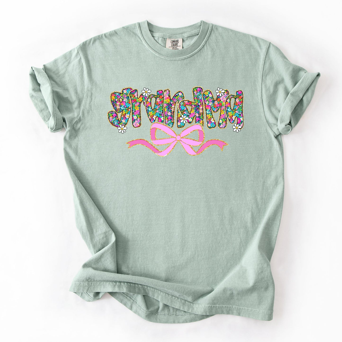 Grandma, Mother's Day, Ribbon, Bow, Floral, Flowers, Bright, Colorful, Pastels Tshirt Comfort Colors T-Shirt