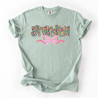 Grandma, Mother's Day, Ribbon, Bow, Floral, Flowers, Bright, Colorful, Pastels Tshirt Comfort Colors T-Shirt