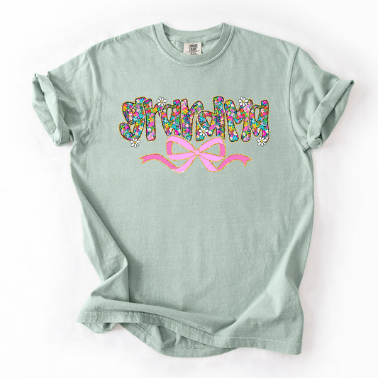 Grandma, Mother's Day, Ribbon, Bow, Floral, Flowers, Bright, Colorful, Pastels Tshirt Comfort Colors T-Shirt