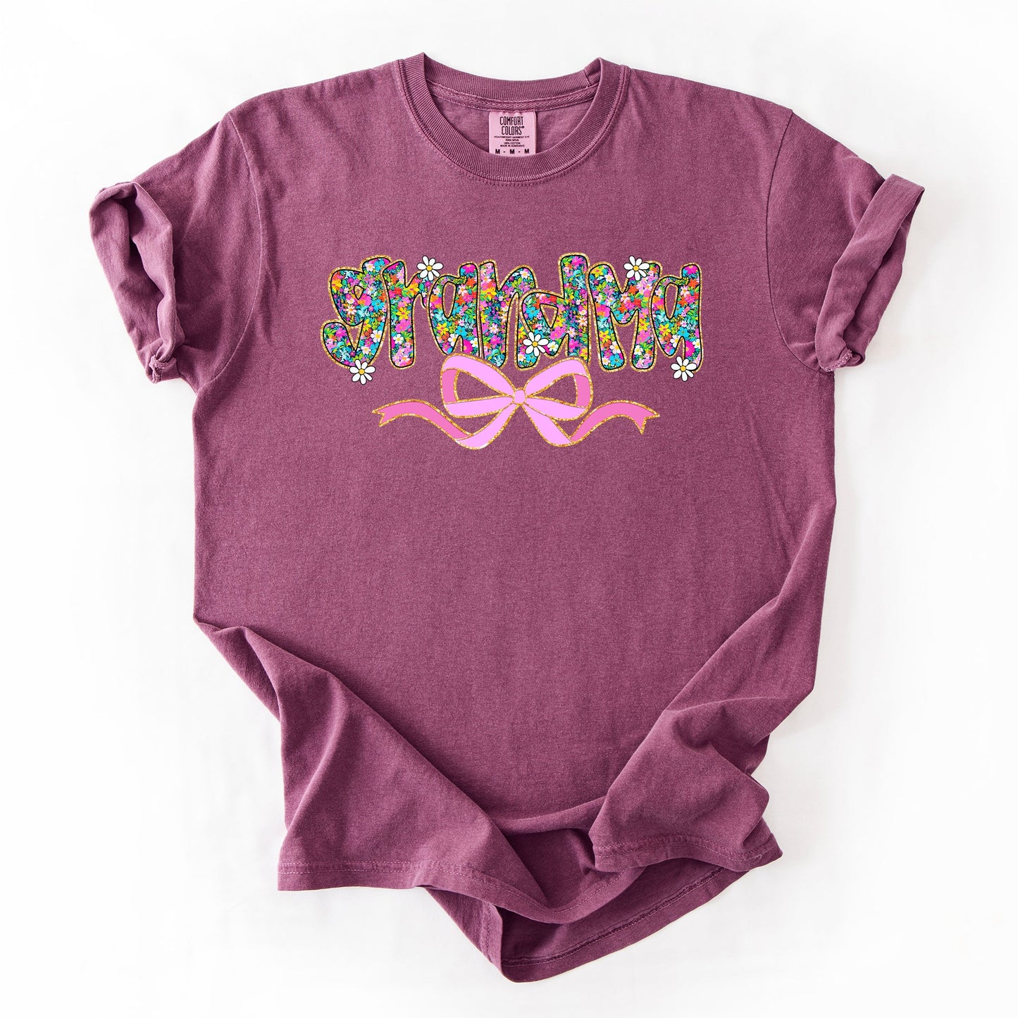 Grandma, Mother's Day, Ribbon, Bow, Floral, Flowers, Bright, Colorful, Pastels Tshirt Comfort Colors T-Shirt