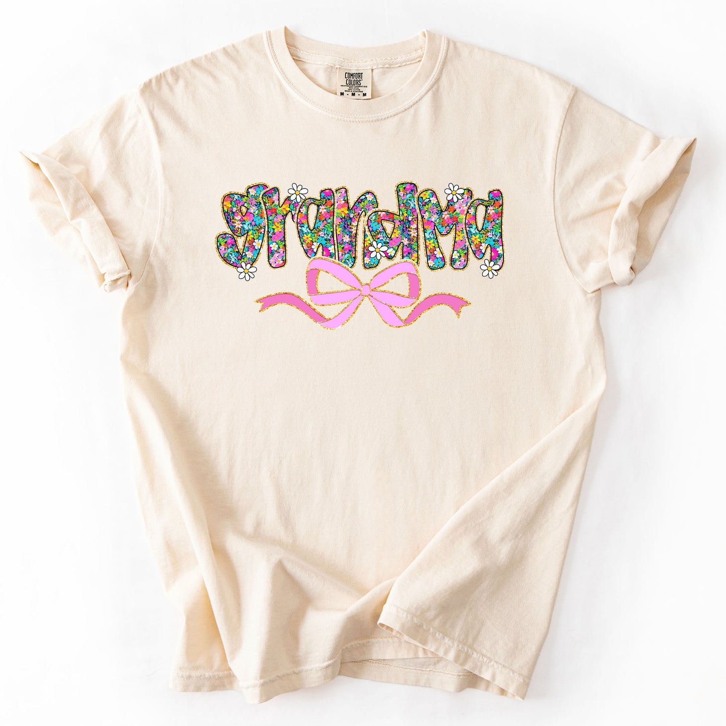 Grandma, Mother's Day, Ribbon, Bow, Floral, Flowers, Bright, Colorful, Pastels Tshirt Comfort Colors T-Shirt