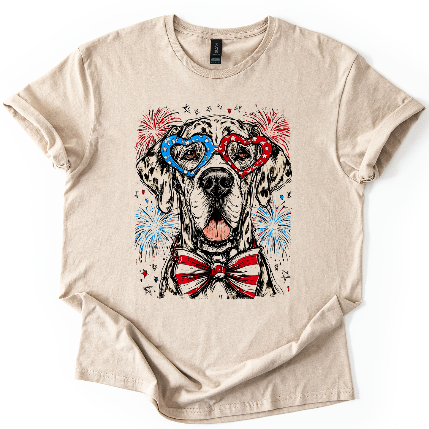 Great Dane Patriotic Dog, USA, America, Pet Lover, 4th of July, Soft Style T-Shirt