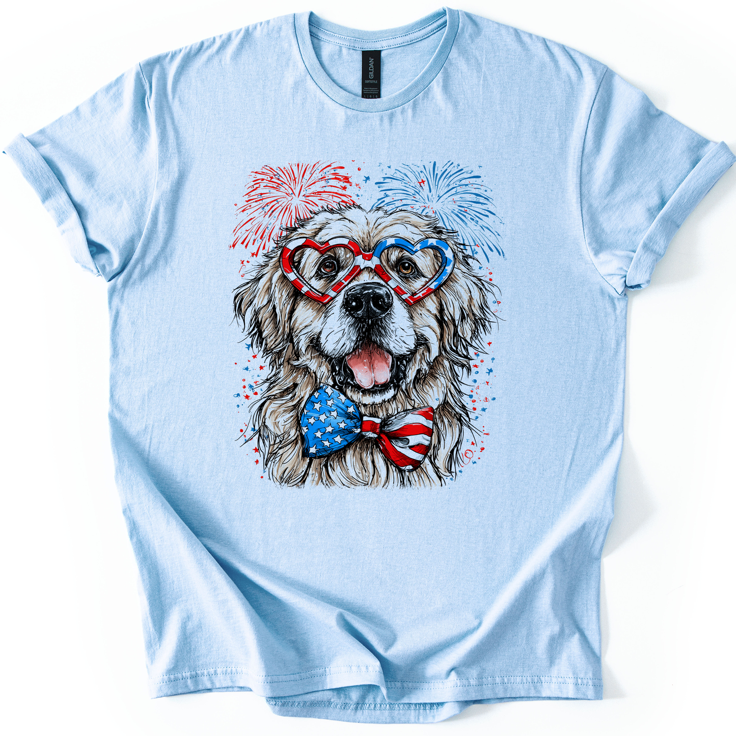 Great Pyrenees Patriotic Dog, USA, America, Pet Lover, 4th of July, Soft Style T-Shirt