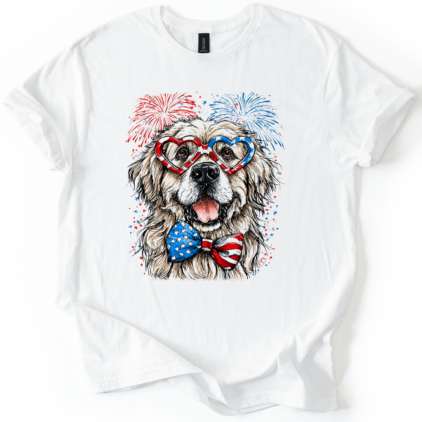 Great Pyrenees Patriotic Dog, USA, America, Pet Lover, 4th of July, Soft Style T-Shirt
