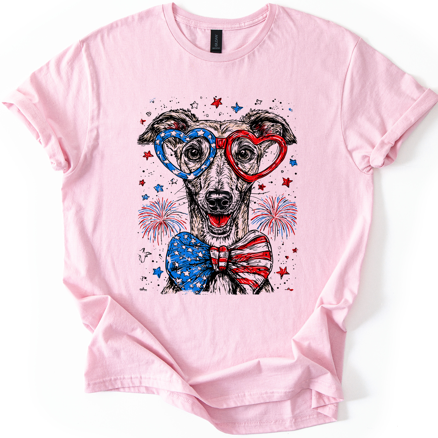 Greyhound Patriotic Dog, USA, America, Pet Lover, 4th of July, Soft Style T-Shirt