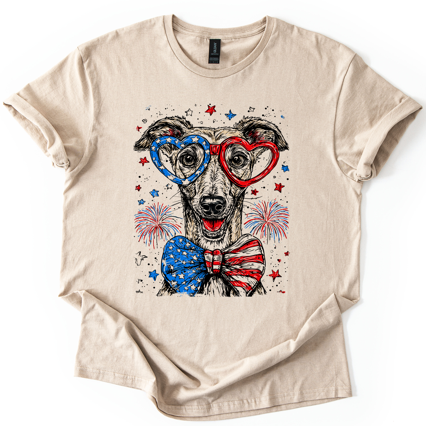 Greyhound Patriotic Dog, USA, America, Pet Lover, 4th of July, Soft Style T-Shirt