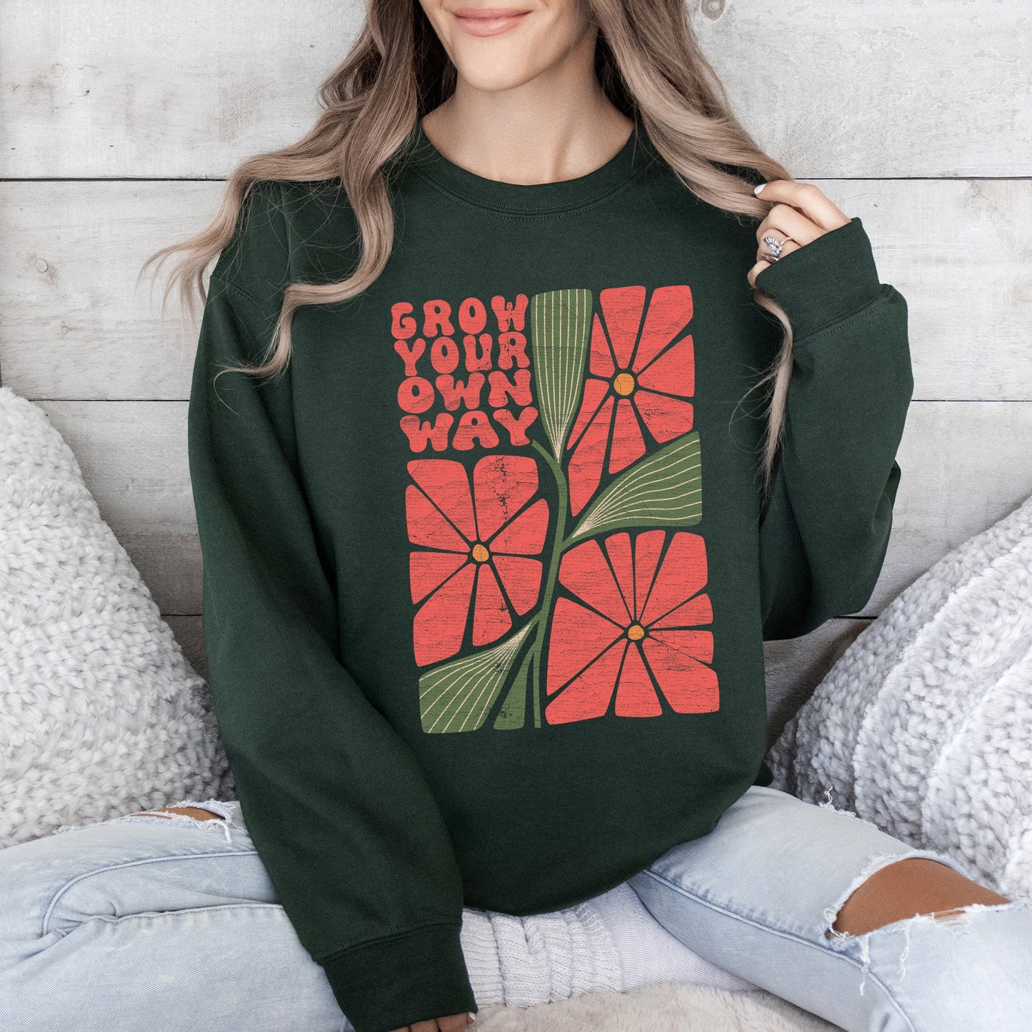 Grow Your Own Way, Retro Flowers Sweatshirt