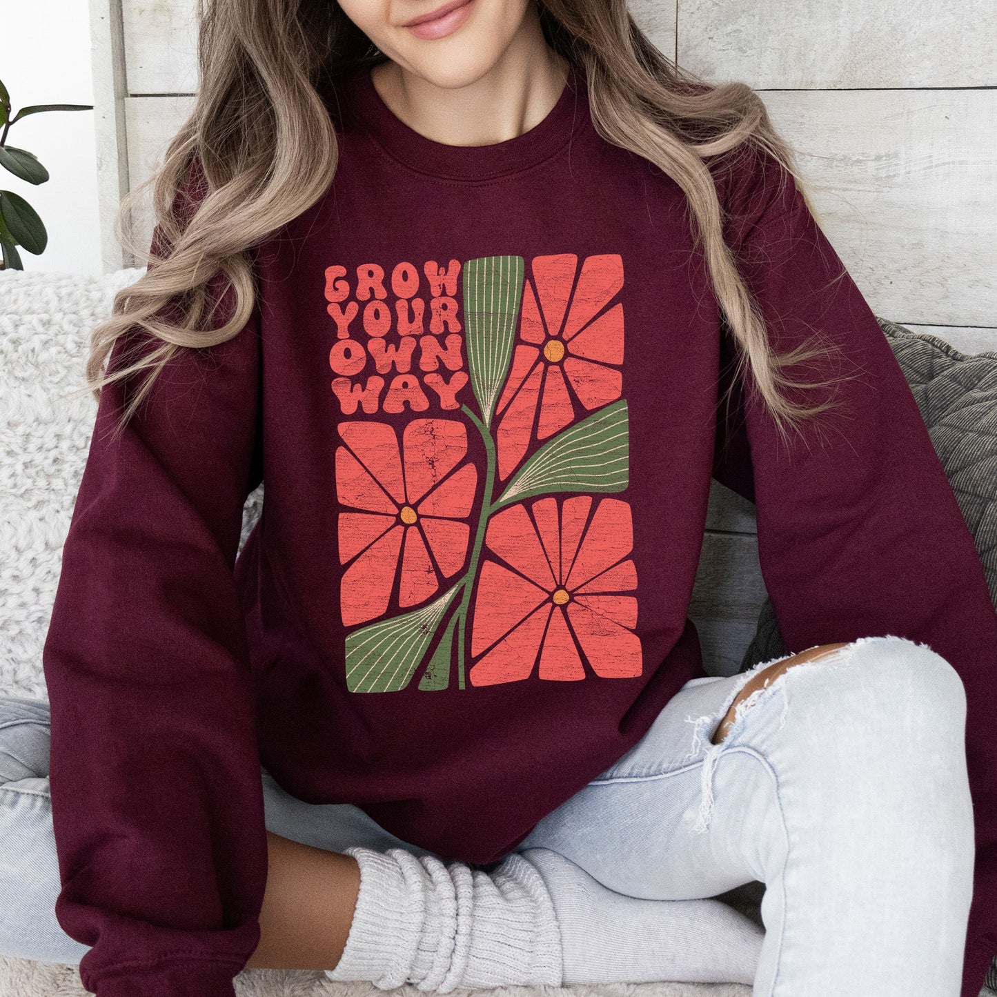 Grow Your Own Way, Retro Flowers Sweatshirt