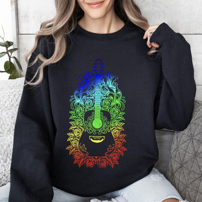 Guitar With Roses, Colorful Sweatshirt