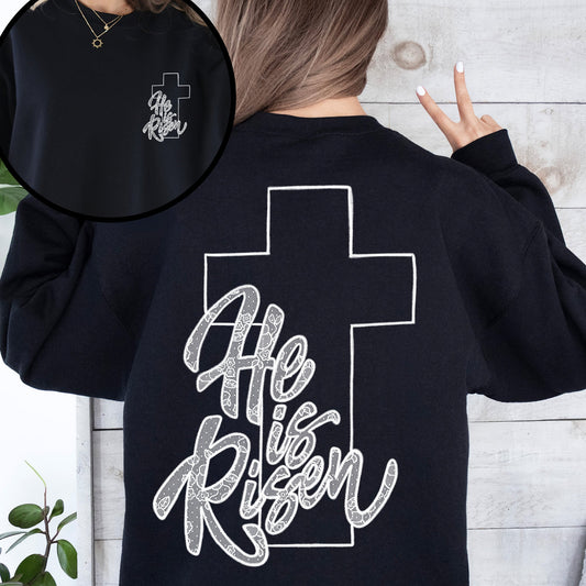 He Is Risen, Faux Lace, Girly, Cross, Coquette, Christian, Jesus, Gospel, Faith, Saved Sweatshirt