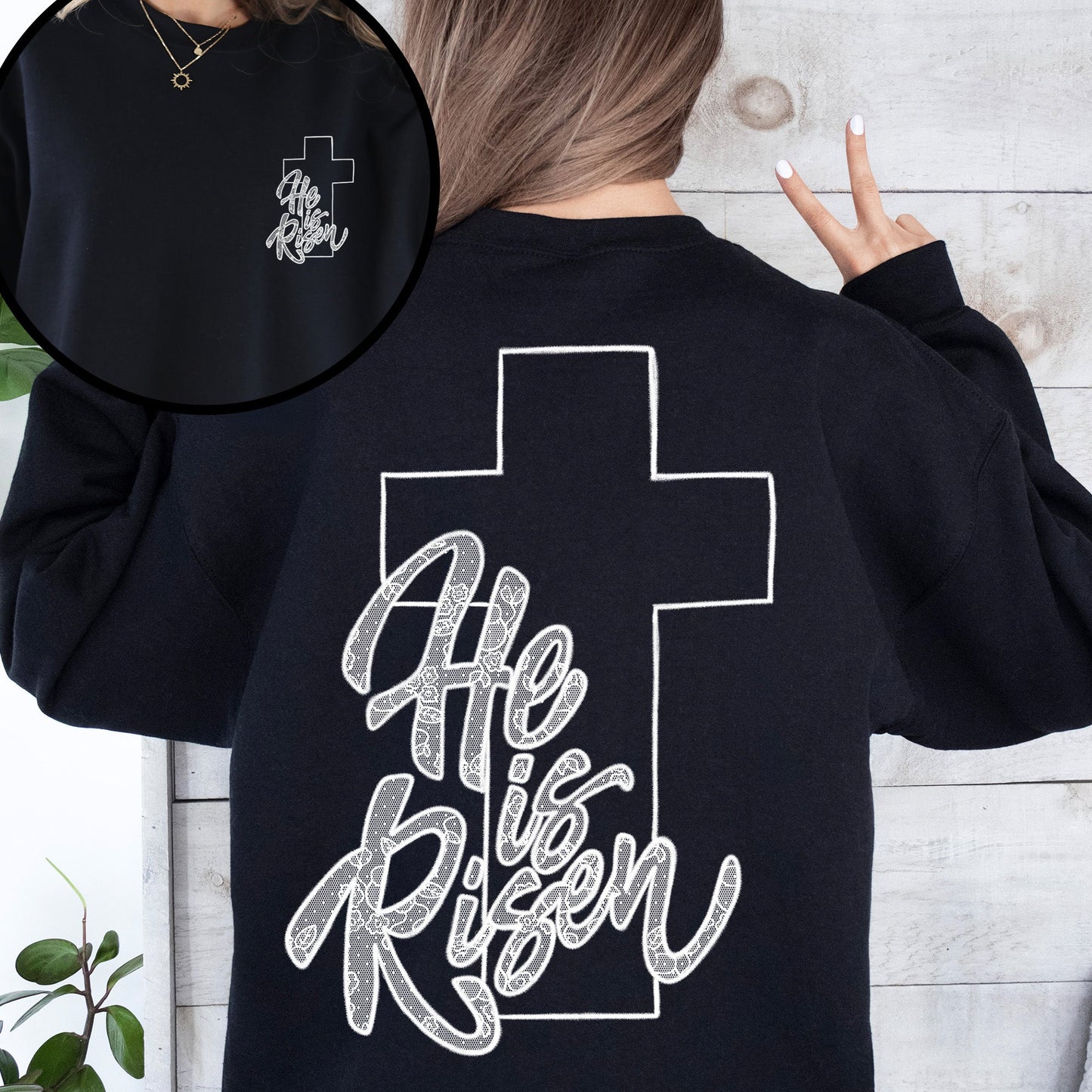 He Is Risen, Faux Lace, Girly, Cross, Coquette, Christian, Jesus, Gospel, Faith, Saved Sweatshirt