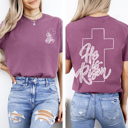 He Is Risen, Faux Lace, Girly, Cross, Coquette, Christian, Jesus, Gospel, Faith, Saved Tshirt Comfort Colors T-Shirt