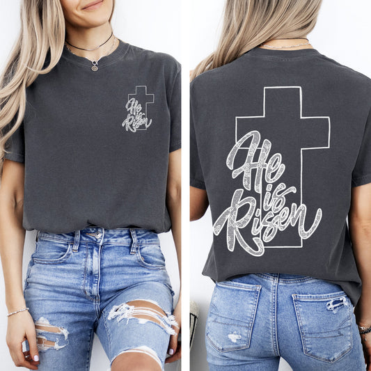 He Is Risen, Faux Lace, Girly, Cross, Coquette, Christian, Jesus, Gospel, Faith, Saved Tshirt Comfort Colors T-Shirt