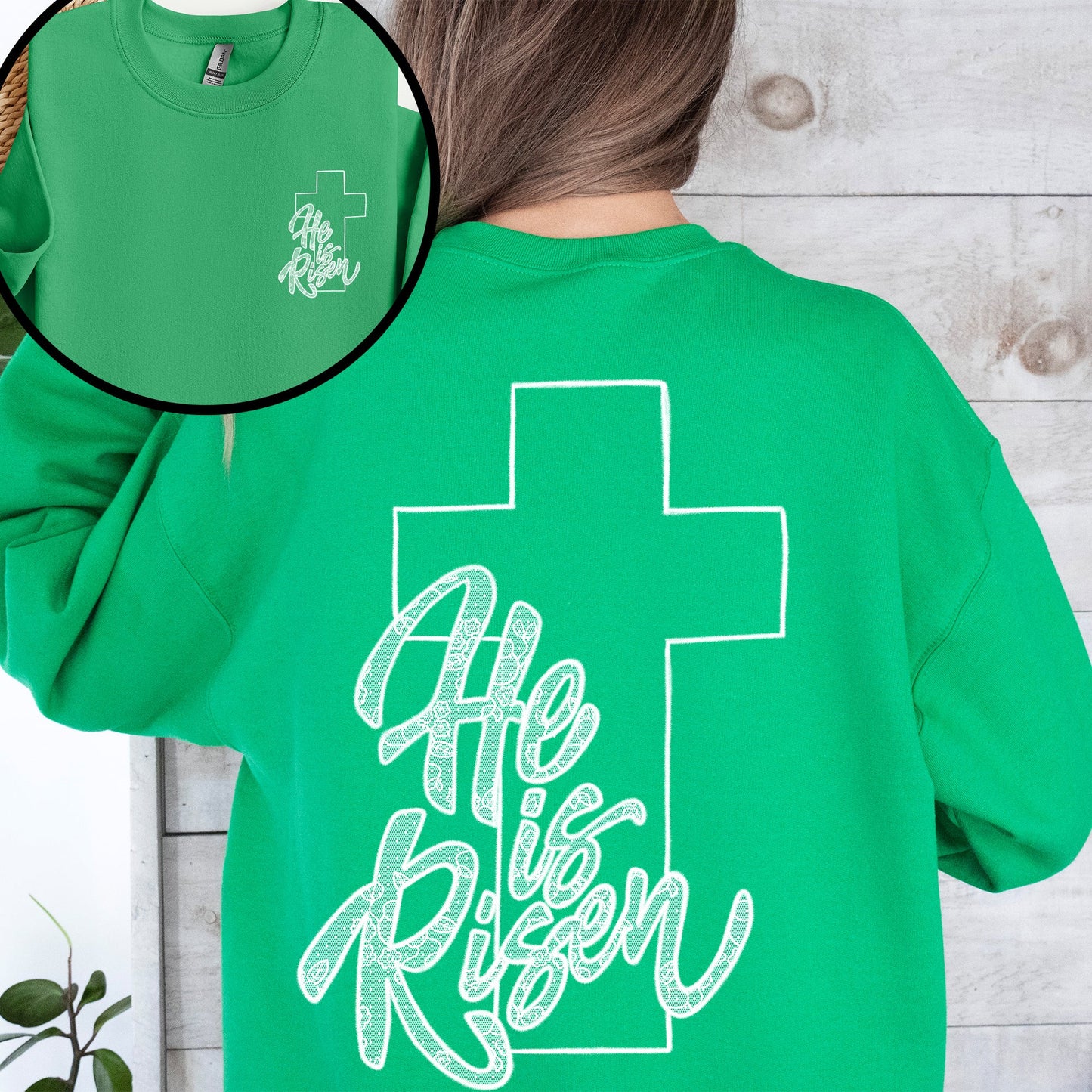 He Is Risen, Faux Lace, Girly, Cross, Coquette, Christian, Jesus, Gospel, Faith, Saved Sweatshirt