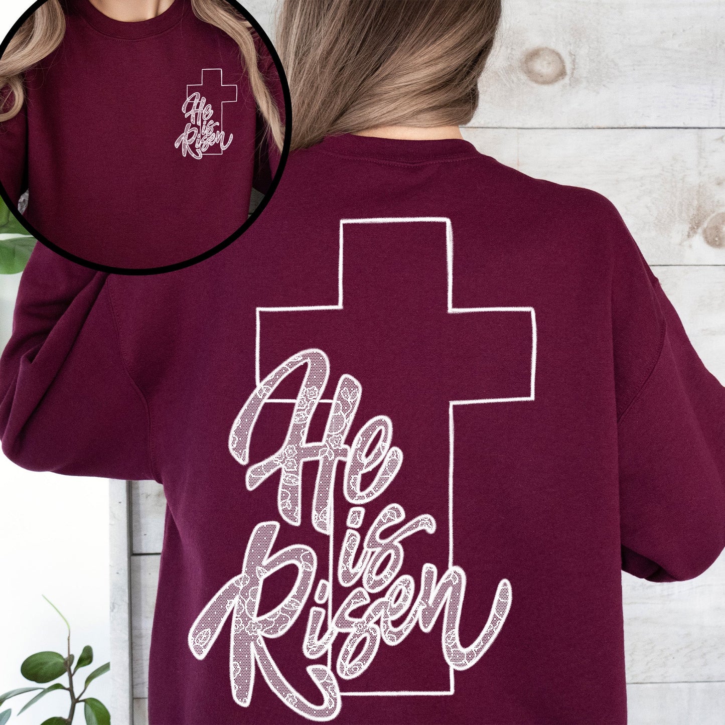He Is Risen, Faux Lace, Girly, Cross, Coquette, Christian, Jesus, Gospel, Faith, Saved Sweatshirt