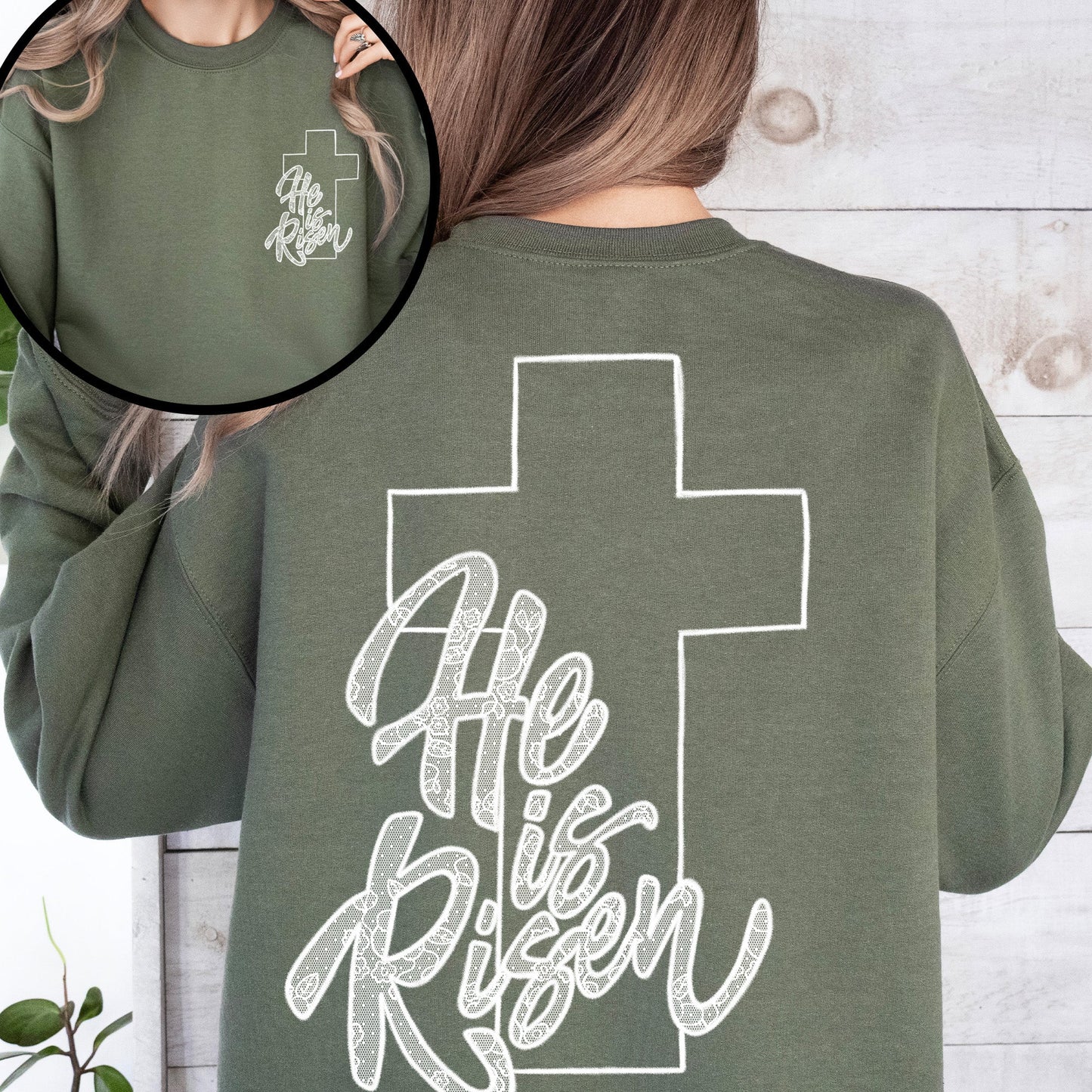 He Is Risen, Faux Lace, Girly, Cross, Coquette, Christian, Jesus, Gospel, Faith, Saved Sweatshirt