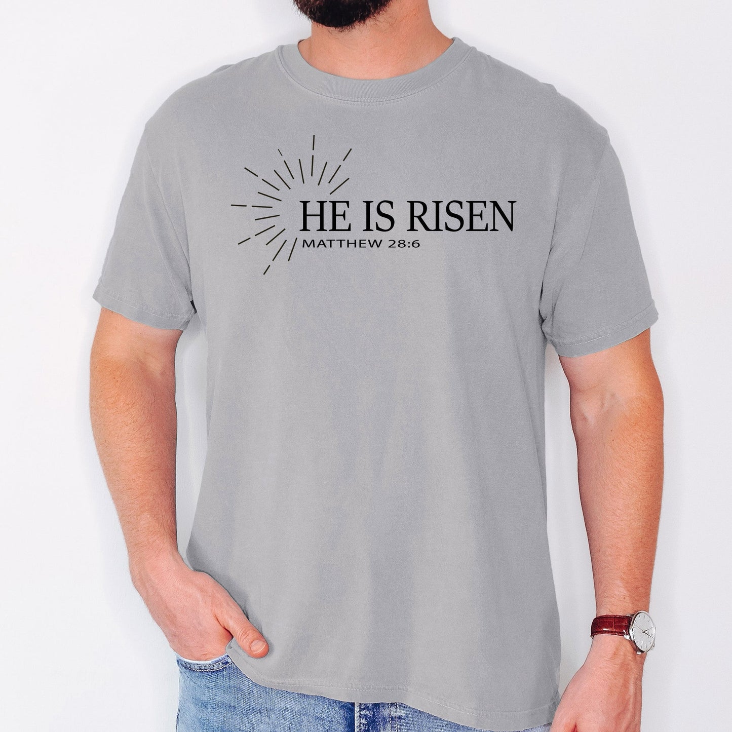 He Is Risen, Matthew, Christian, Jesus, Gospel, Faith, Saved Tshirt Comfort Colors T-Shirt