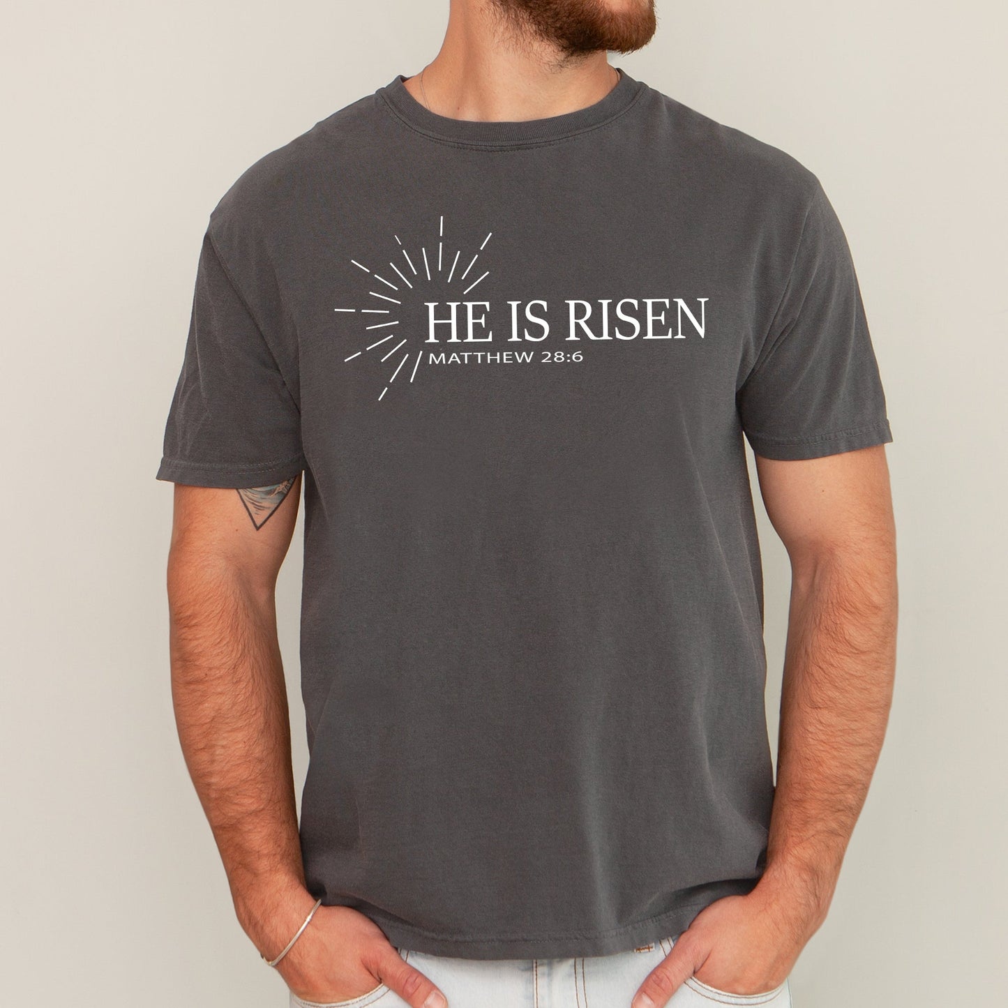He Is Risen, Matthew, Christian, Jesus, Gospel, Faith, Saved Tshirt Comfort Colors T-Shirt