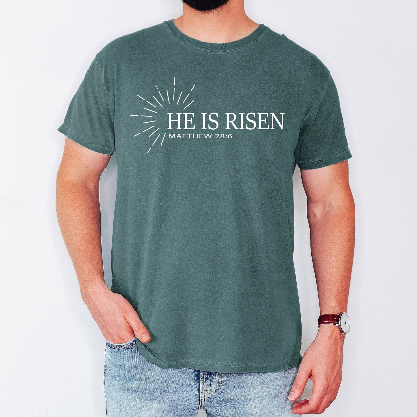 He Is Risen, Matthew, Christian, Jesus, Gospel, Faith, Saved Tshirt Comfort Colors T-Shirt