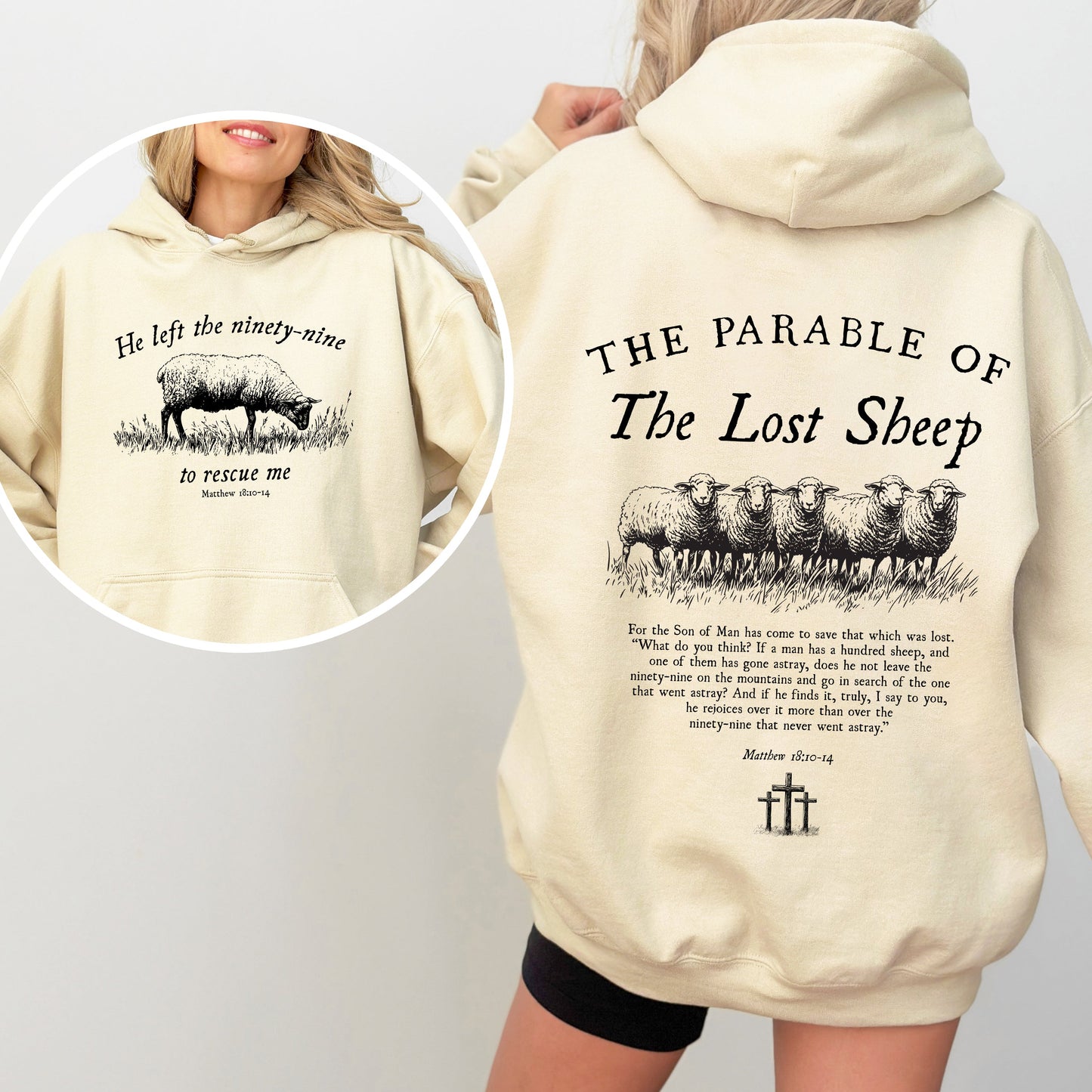 He Left The Ninety Nine To Rescue Me, 99 Sheep, Religious, Christian, Faith, Bible Hoodie, Hooded Sweatshirt