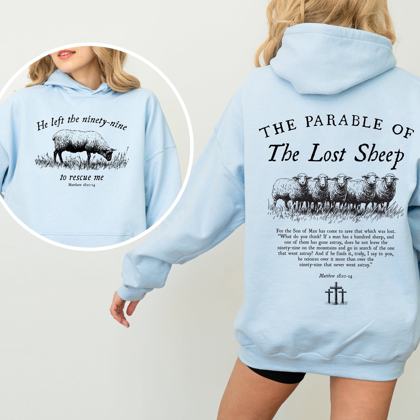 He Left The Ninety Nine To Rescue Me, 99 Sheep, Religious, Christian, Faith, Bible Hoodie, Hooded Sweatshirt