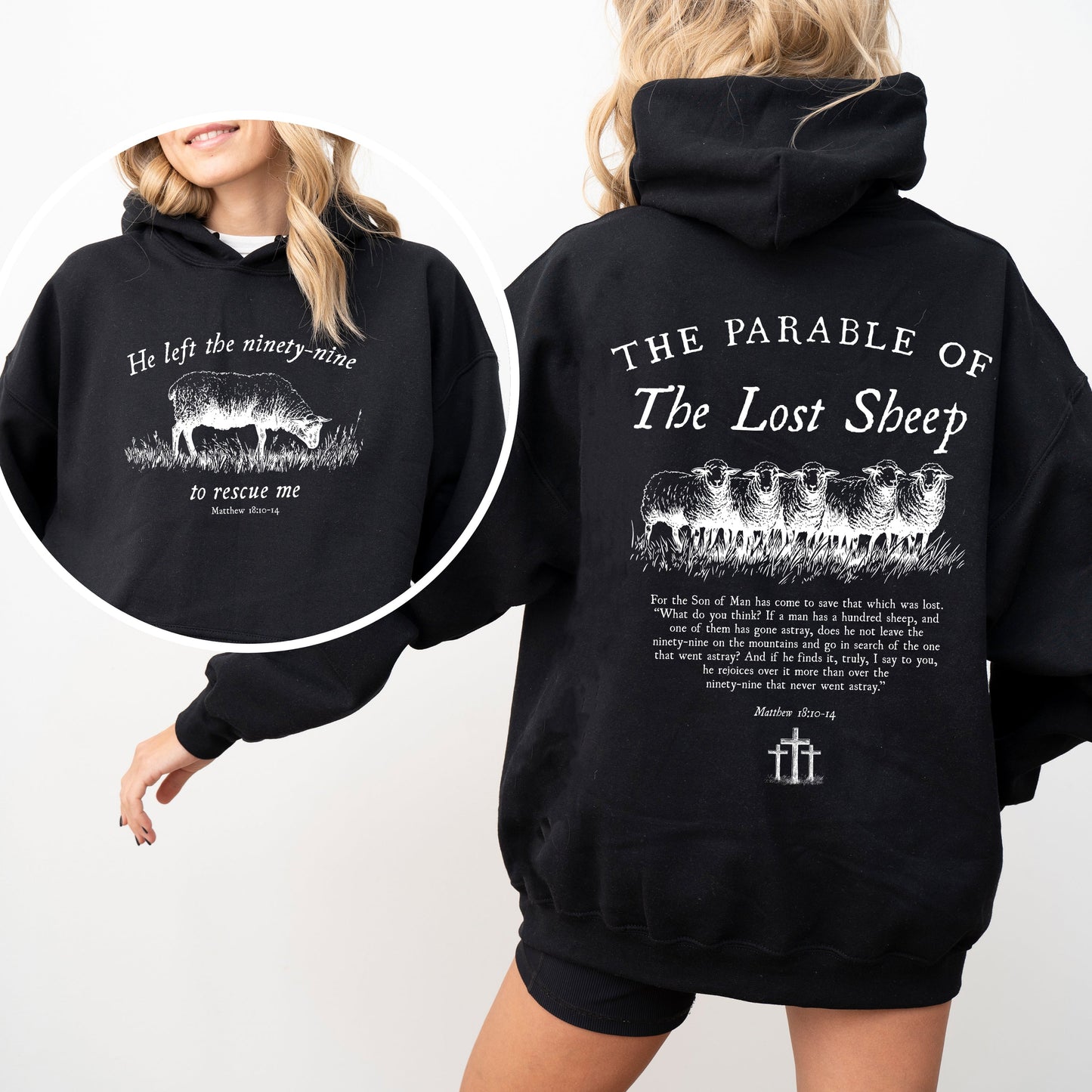 He Left The Ninety Nine To Rescue Me, 99 Sheep, Religious, Christian, Faith, Bible Hoodie, Hooded Sweatshirt