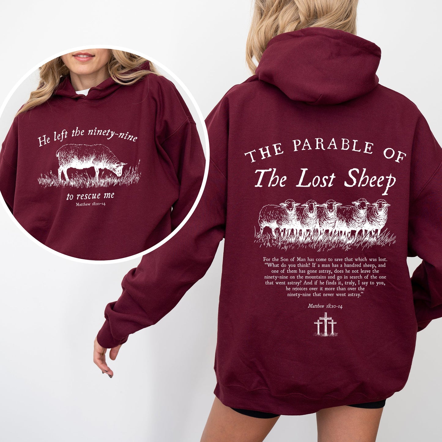 He Left The Ninety Nine To Rescue Me, 99 Sheep, Religious, Christian, Faith, Bible Hoodie, Hooded Sweatshirt