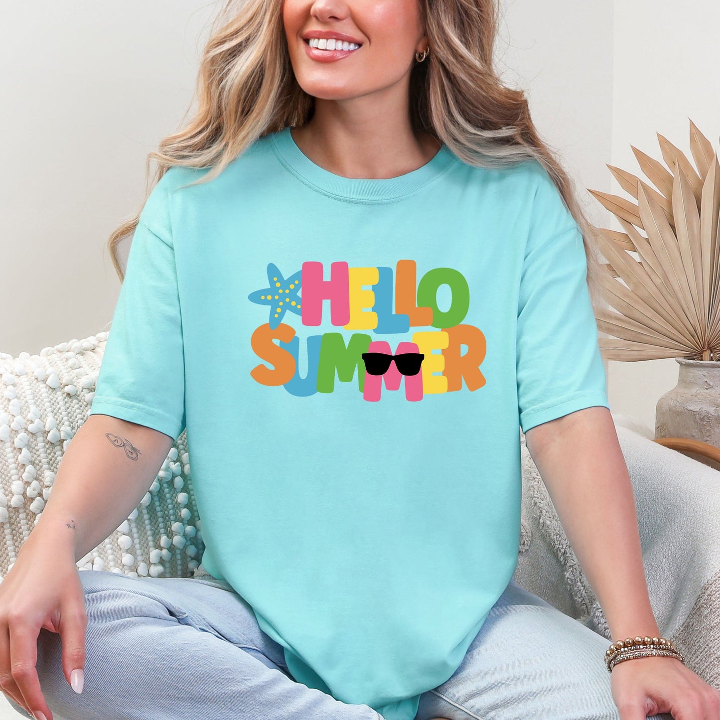 Hello Summer, Colorful, Retro, Beach, Comfort Colors T-Shirt