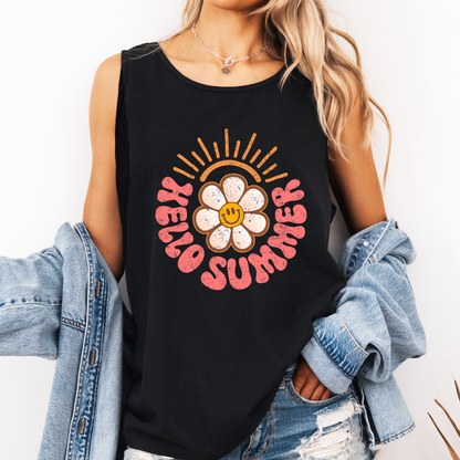 Hello Summer, Smiley, Sunshine, Beach Vibes Comfort Colors Tank Top