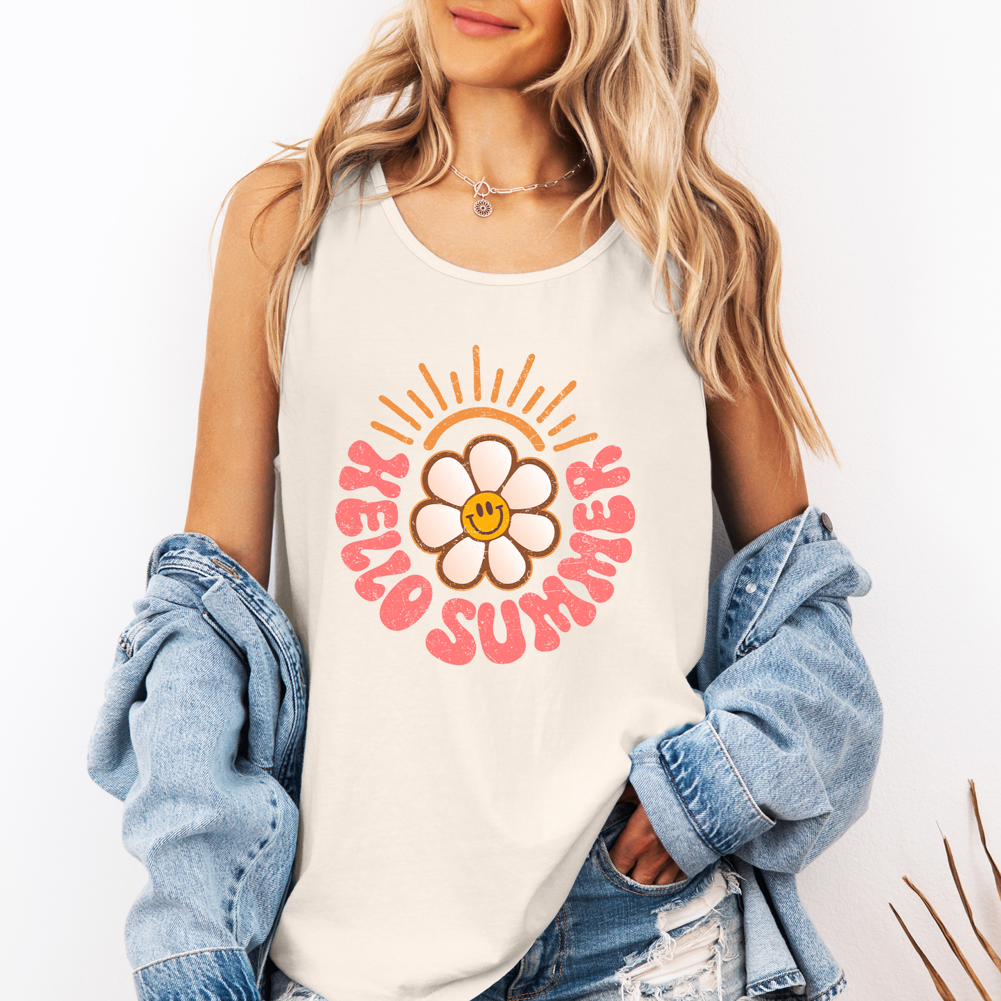 Hello Summer, Smiley, Sunshine, Beach Vibes Comfort Colors Tank Top