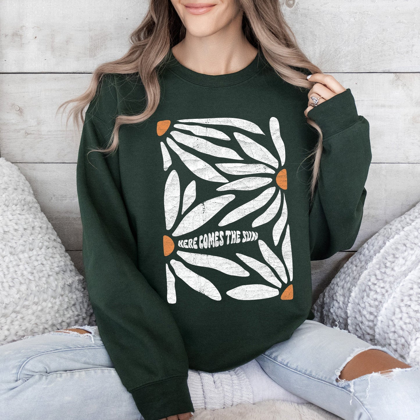 Here Comes The Sun, Boho Floral Design Sweatshirt