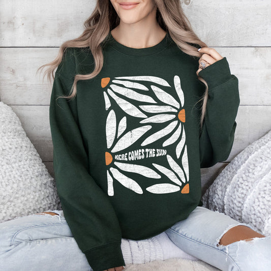 Here Comes The Sun, Boho Floral Design Sweatshirt