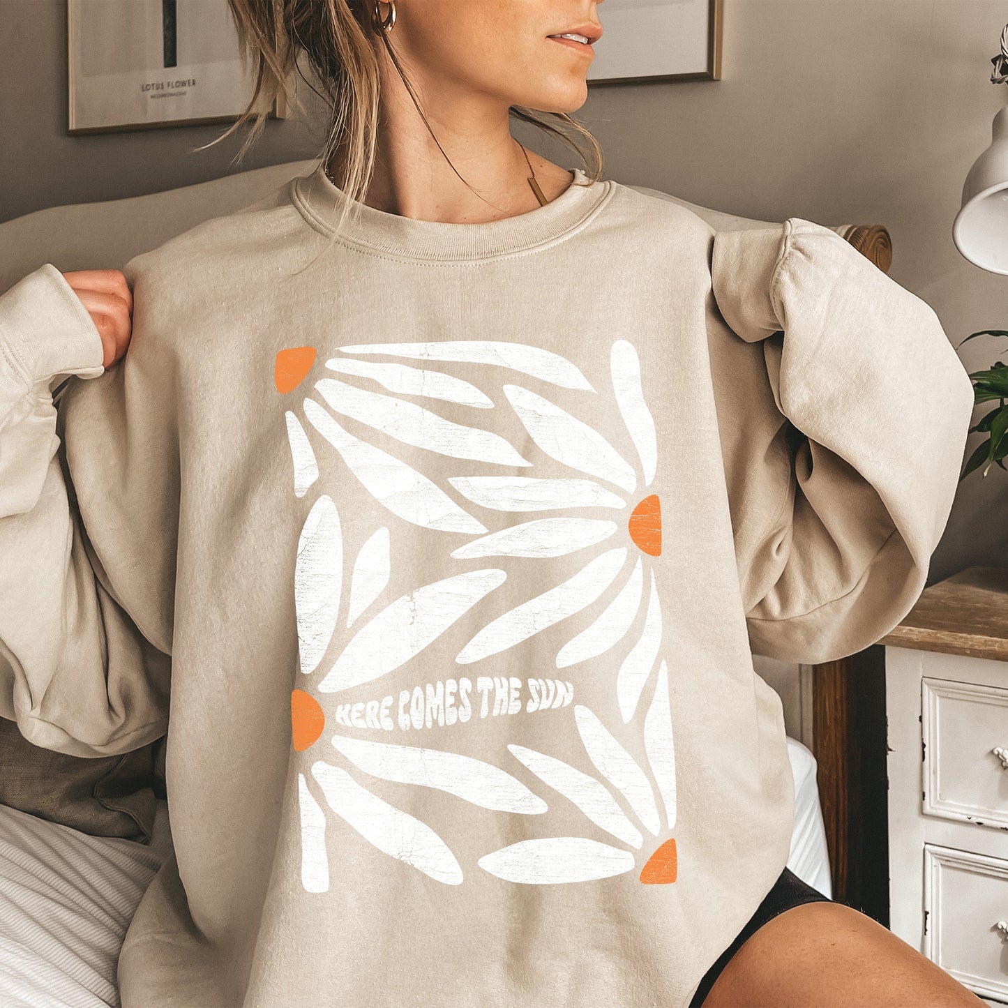 Here Comes The Sun, Boho Floral Design Sweatshirt