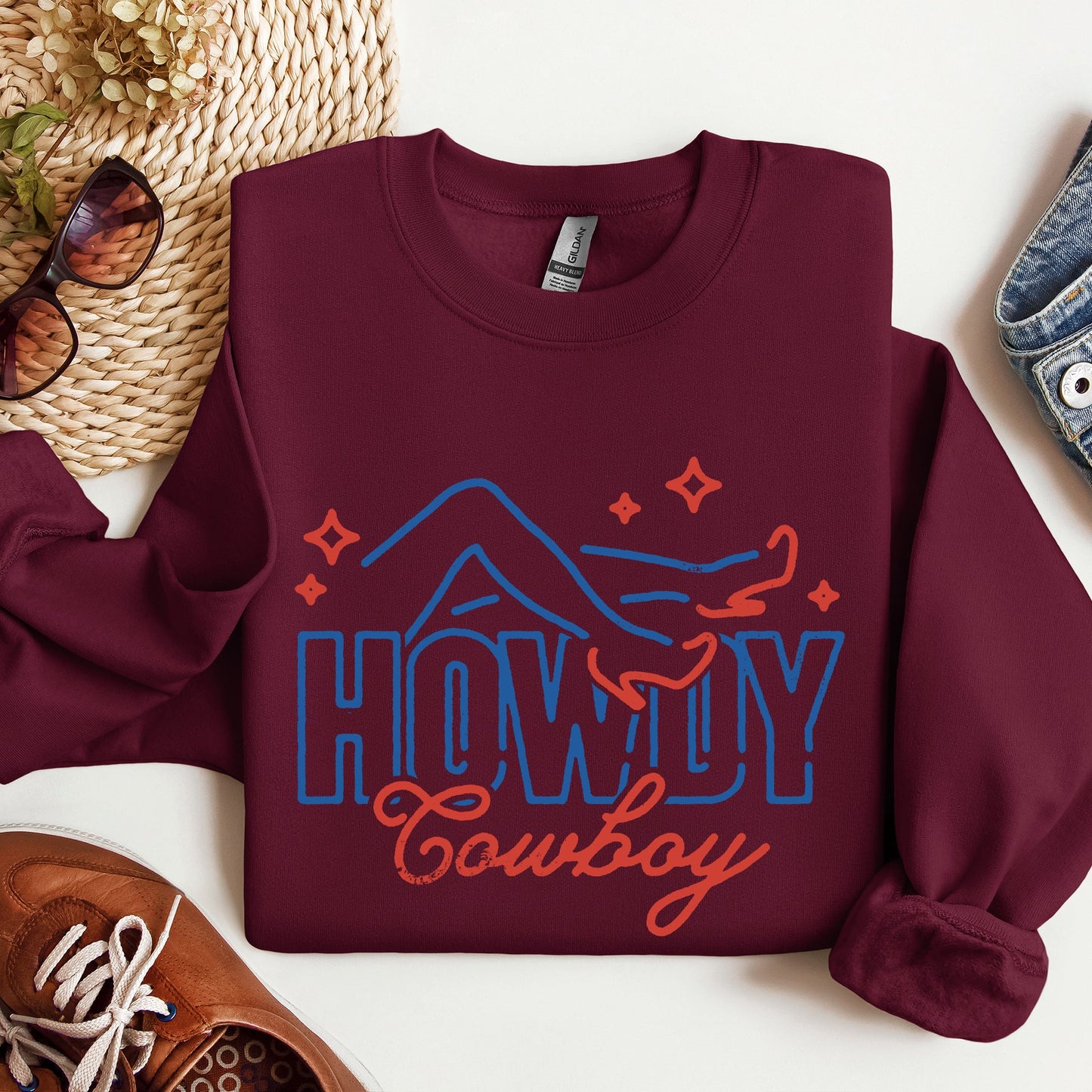 Howdy Cowboy, Neon, Las Vegas, Retro, Western, Country Sweatshirt