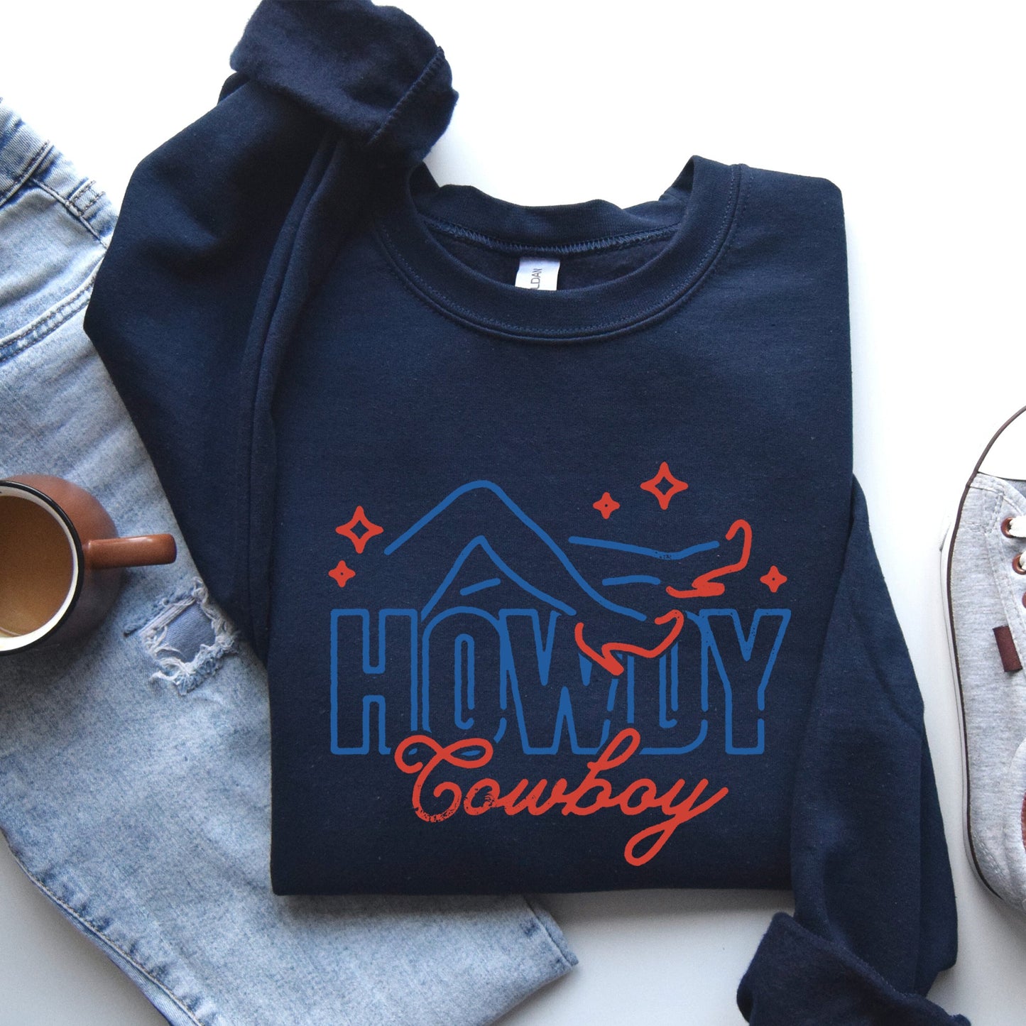 Howdy Cowboy, Neon, Las Vegas, Retro, Western, Country Sweatshirt