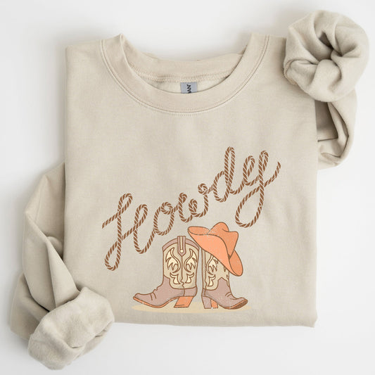 Howdy, Cowboy Boots, Western, Country, Cowgirl, Sweatshirt