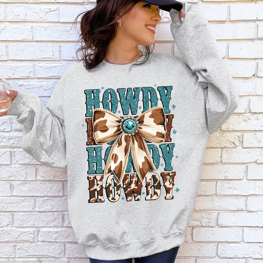 Howdy, Western, Cow Print, Cowboy, Cowgirl, Country Sweatshirt