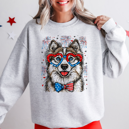 Husky Patriotic Dog, USA, America, Pet Lover, 4th of July Sweatshirt