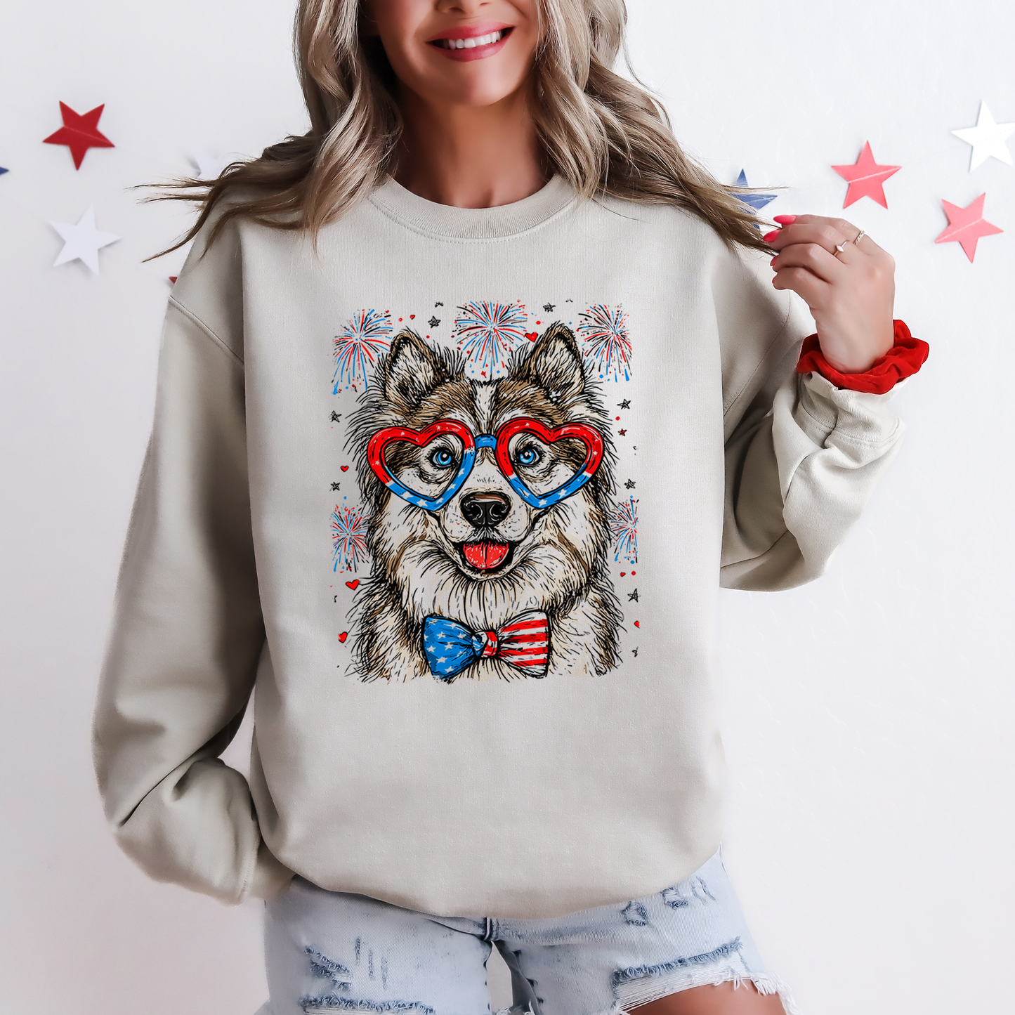 Husky Patriotic Dog, USA, America, Pet Lover, 4th of July Sweatshirt