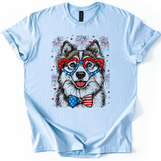 Husky Patriotic Dog, USA, America, Pet Lover, 4th of July, Soft Style T-Shirt