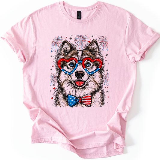 Husky Patriotic Dog, USA, America, Pet Lover, 4th of July, Soft Style T-Shirt