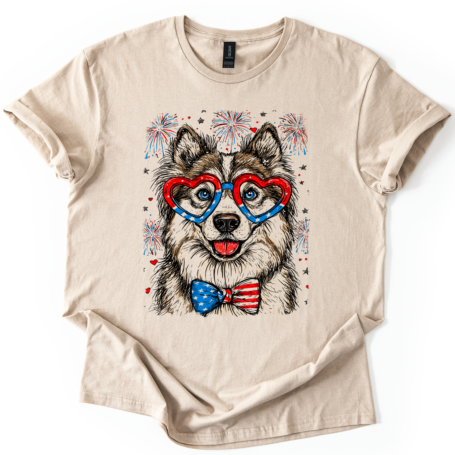 Husky Patriotic Dog, USA, America, Pet Lover, 4th of July, Soft Style T-Shirt