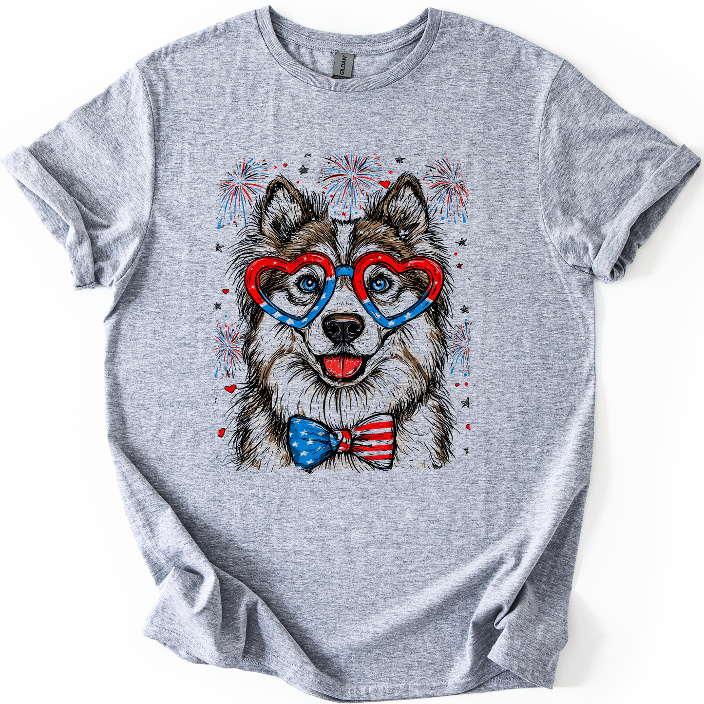 Husky Patriotic Dog, USA, America, Pet Lover, 4th of July, Soft Style T-Shirt