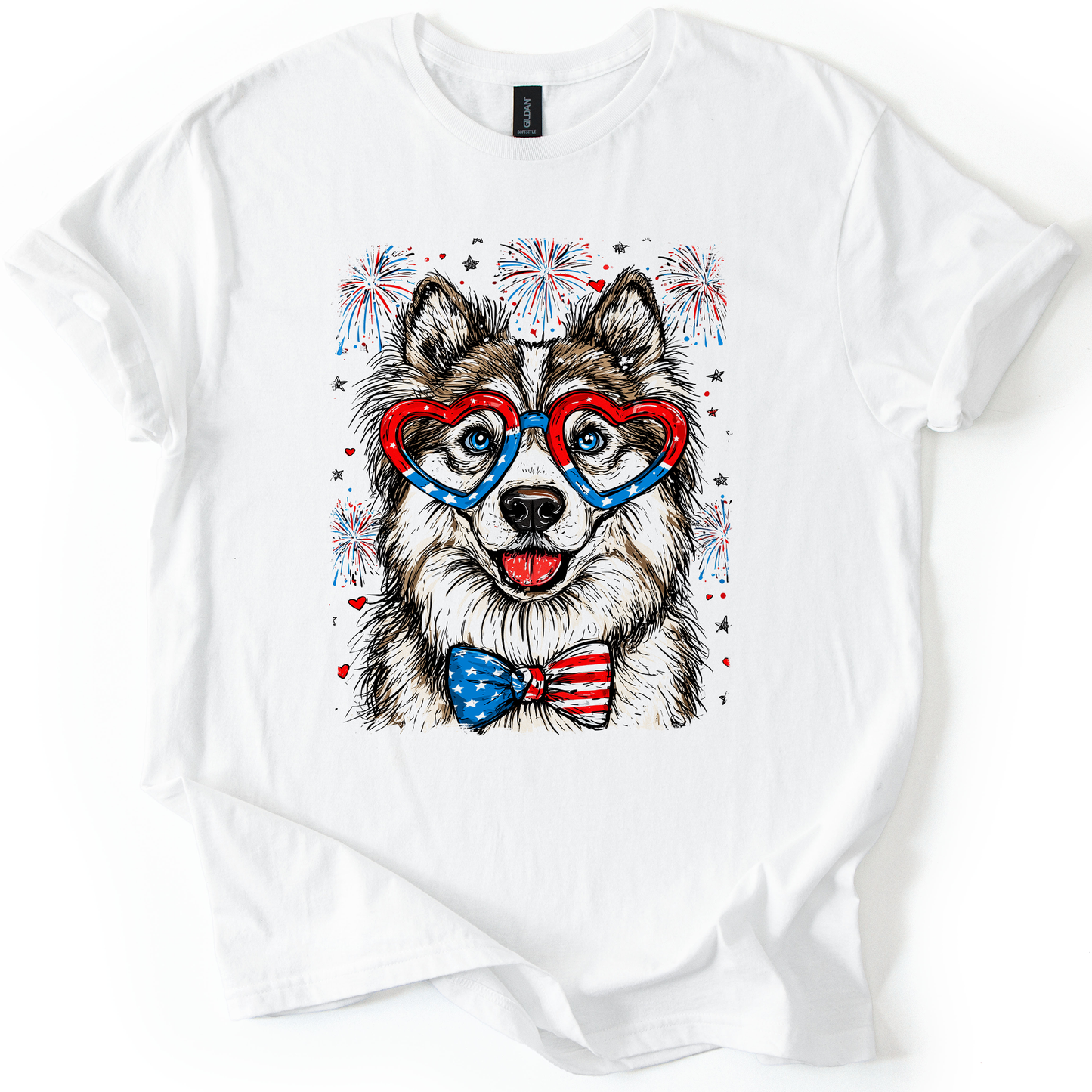 Husky Patriotic Dog, USA, America, Pet Lover, 4th of July, Soft Style T-Shirt