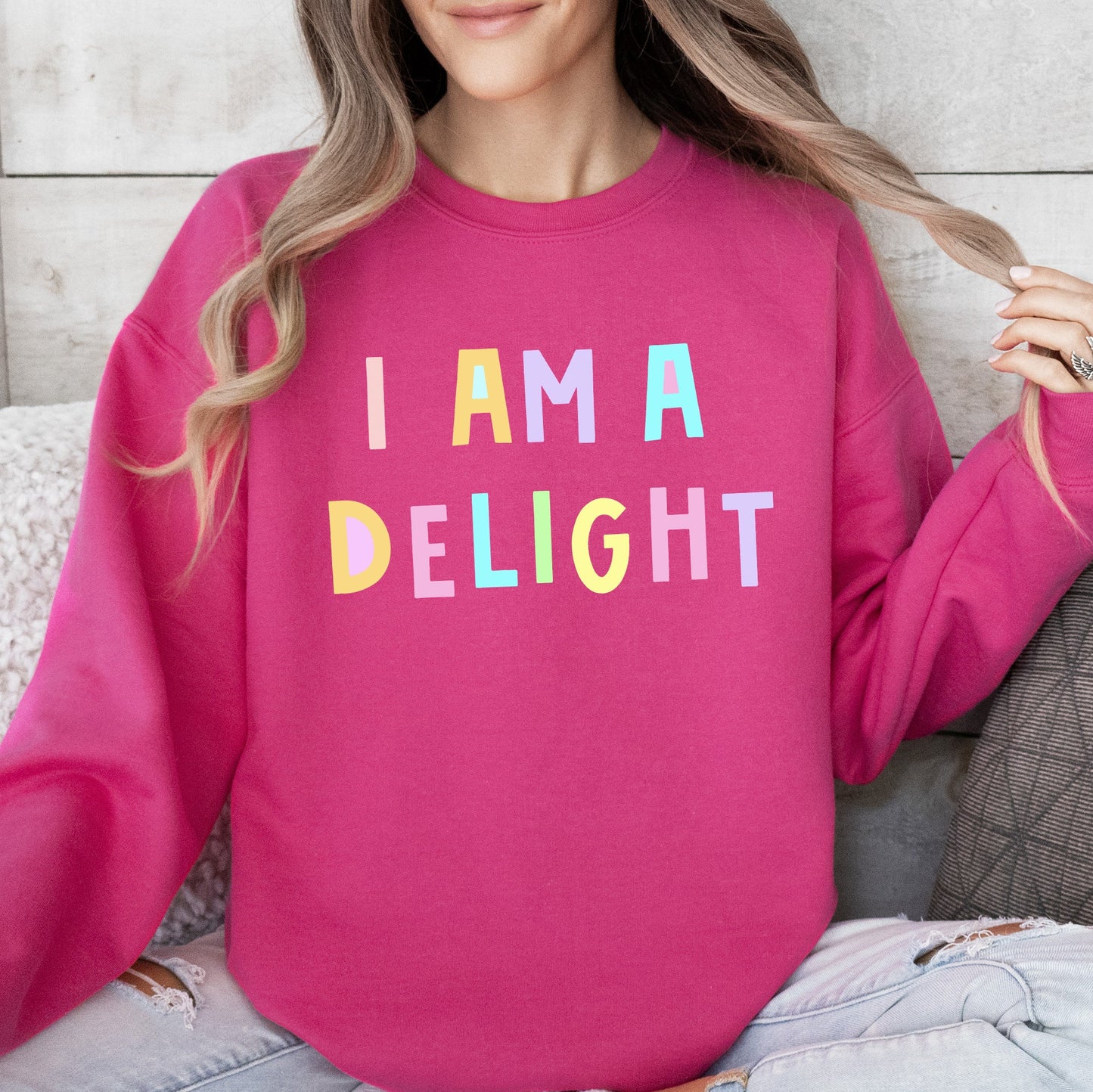 I Am A Delight Sweatshirt, Positivity, Funny, Sarcastic, Mom Gift, Mental Health, Colorful, Pastel, Crewneck, Crew Neck Sweatshirt