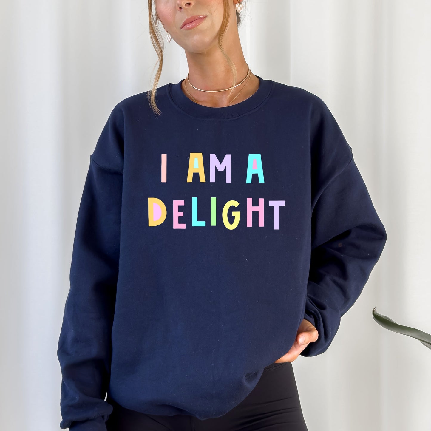 I Am A Delight Sweatshirt, Positivity, Funny, Sarcastic, Mom Gift, Mental Health, Colorful, Pastel, Crewneck, Crew Neck Sweatshirt